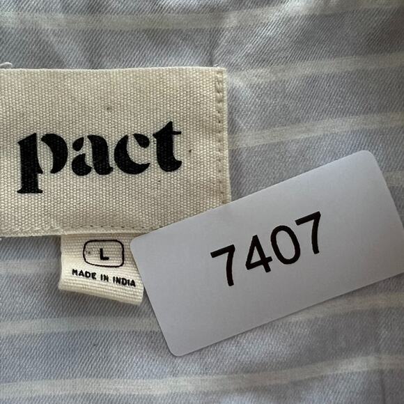 Pact Shirt Men's Size L Blue Striped Button Up Short Sleeve Organic Cotton - Picture 8 of 8